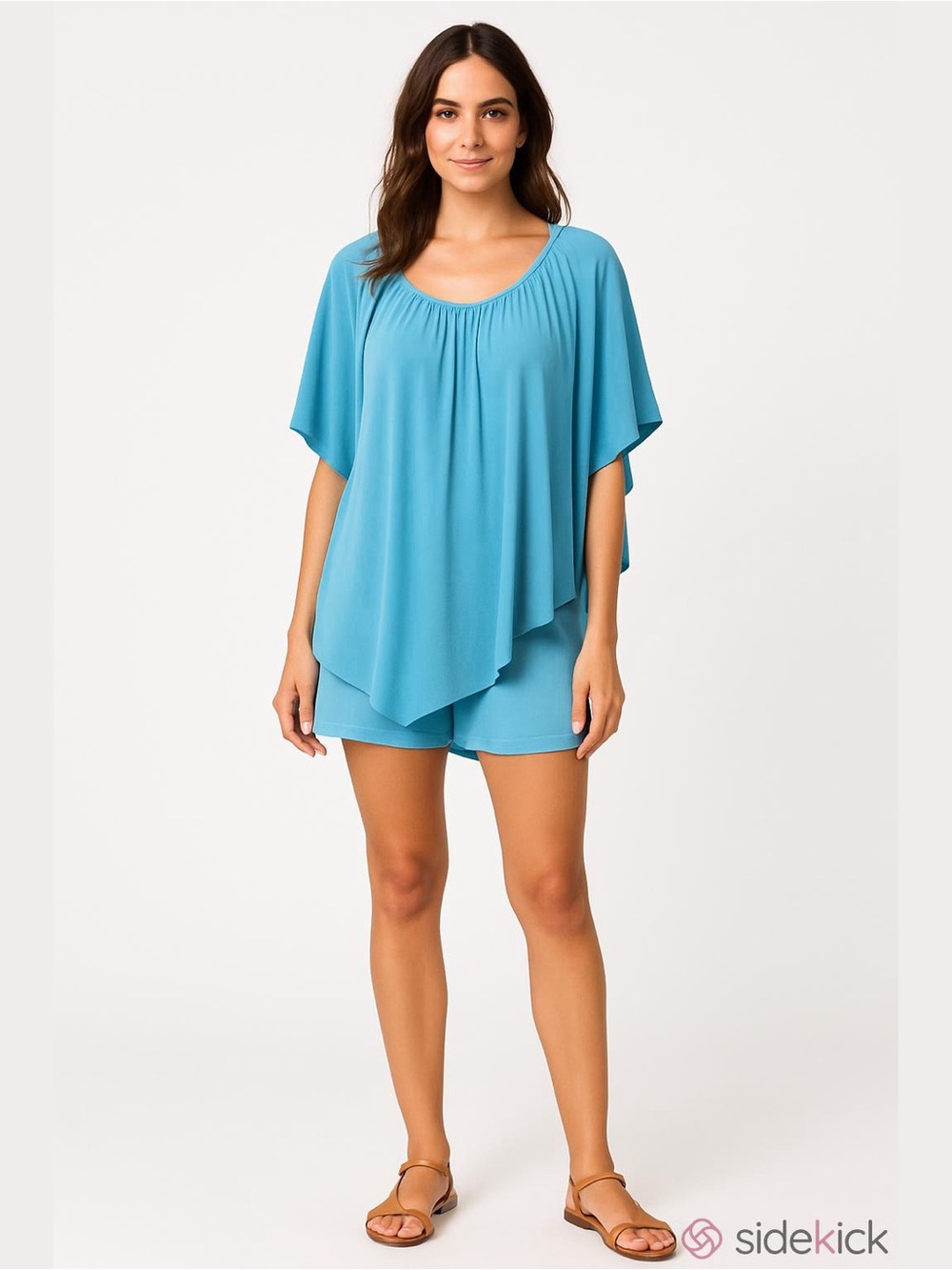 Premise Plus Aqua Blue Layered Cape Tunic Top NWT M